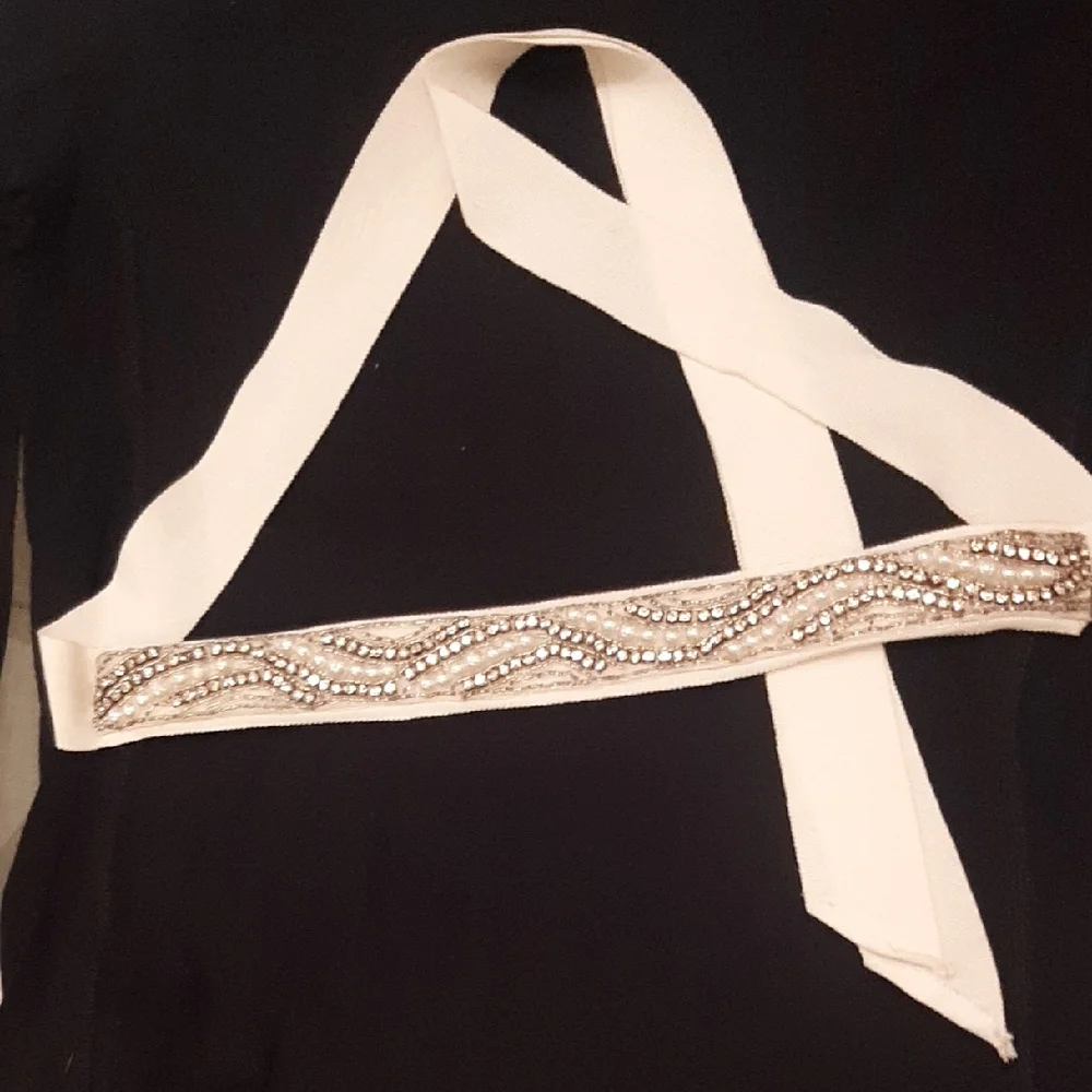 WHITE💎RHINESTONE Ribbon Belt🤍Silver Beaded FITS ALL 72" LONG - Picture 1 of 11